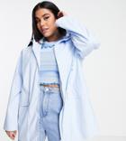 Asos Design Curve Rubberized Raincoat With Contrast Stitch Detail In Blue