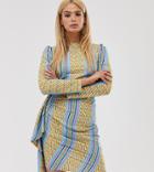 John Zack Tall Mini Dress With Asymmetric Ruffle In Blue Chain Print - Multi