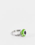 Asos Design Ring In Wire Design With Green Eye In Silver Tone