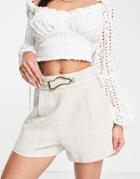 River Island Natural Gold Trim Front Short In Beige - Part Of A Set-neutral