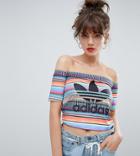 Adidas Originals X Farm Off Shoulder Multi Striped Top - Multi