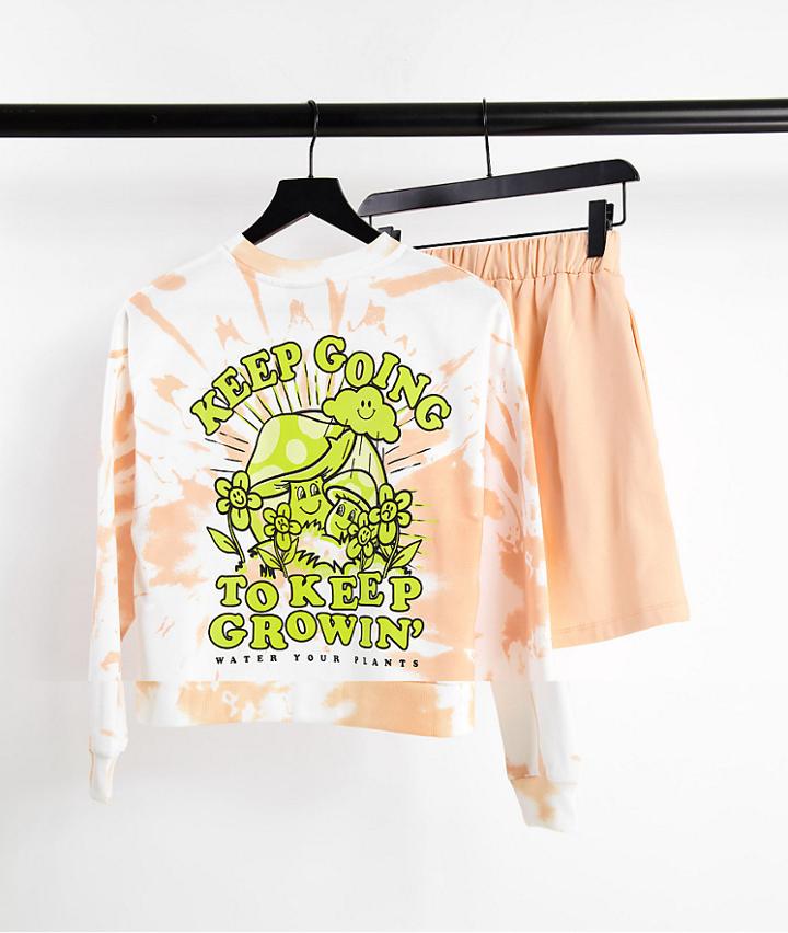 Asos Design Tracksuit Sweatshirt / Short With Garden Gang Graphic In Tie Dye-multi