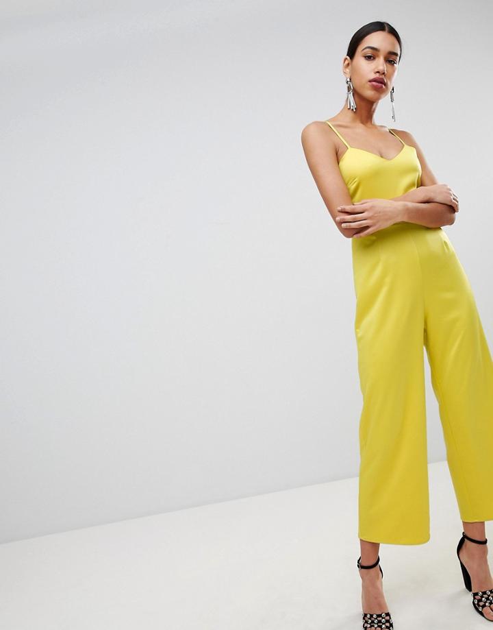 Fashion Union Cami Jumpsuit With Tie Back In Satin - Yellow