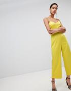 Fashion Union Cami Jumpsuit With Tie Back In Satin - Yellow