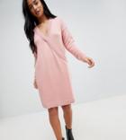 Asos Petite Chunky Knitted Dress With Wrap Detail - Pink