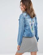 Brave Soul Embroidered Denim Jacket - Blue