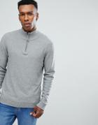 Jack & Jones Vintage Knitted Sweater With High Zip Neck - Gray