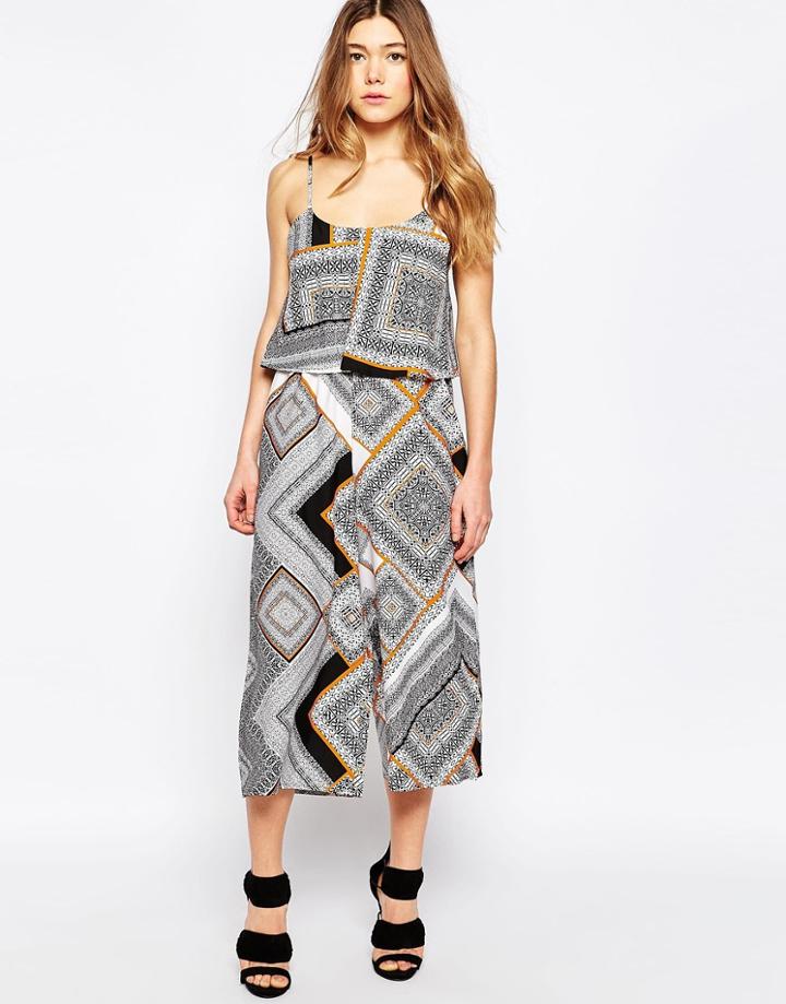 Influence Printed Double Layer Strappy Culotte Jumpsuit - Multi