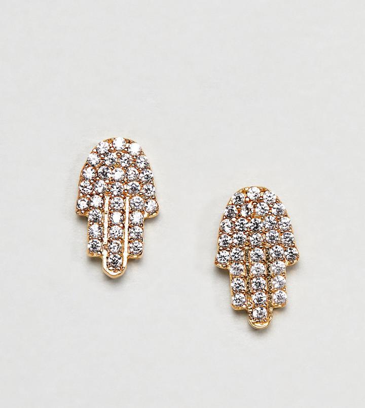 Ottoman Hands Gold Plated Rhinestone Hamsa Hand Stud Earrings - Gold