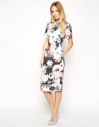 Asos Wiggle Dress In Textured Photo Floral Print - Multi