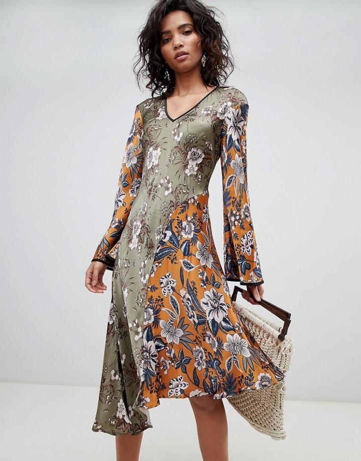 Ghost Mixed Print Long Sleeve Midi Dress - Multi