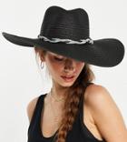 South Beach Fedora Hat In Black Straw With Braided Band
