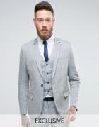 Only & Sons Skinny Suit Jacket In Herringbone - Blue