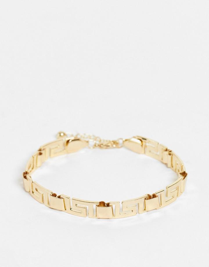 Asos Design Bracelet With Vintage Inspired Greek Wave In Gold Tone