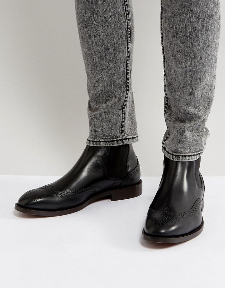 Hudson London Breslin Leather Brogue Boots In Black - Black