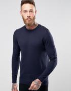 Asos Cotton Crew Neck Sweater With Button Shoulder - Navy