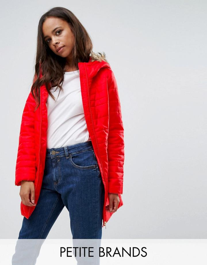 Vero Moda Petite Padded Faux Fur Belted Coat - Multi