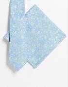 Asos Design Recycled Slim Tie And Pocket Square With Floral Design In Blue And Green