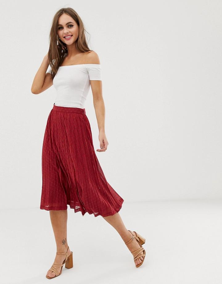 Asos Design Pleated Midi Skirt In Broderie - Multi