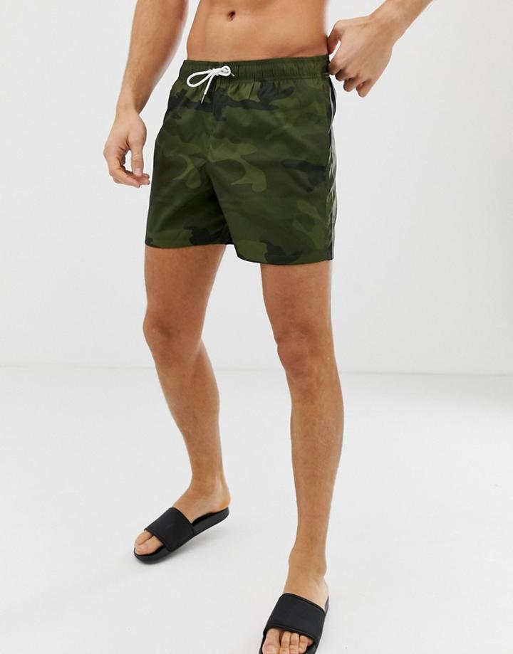 Abercrombie Camo Print Swim Short - Green