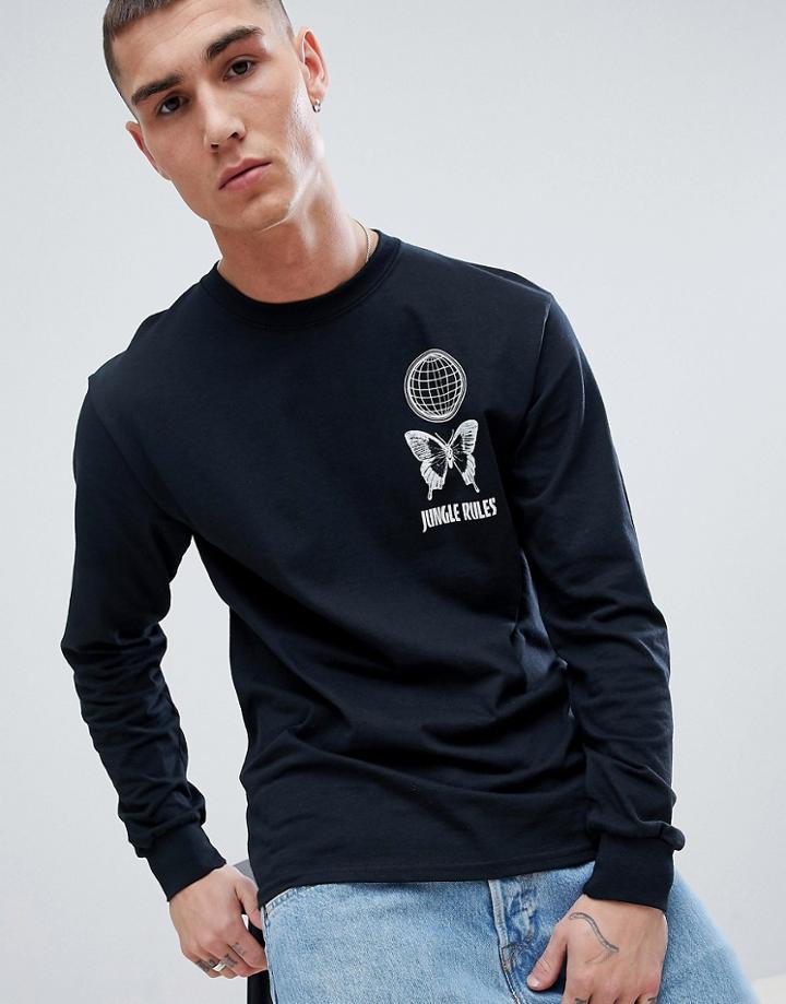 French Montana Butterfly Long Sleeve T-shirt In Black With Back Print - Black