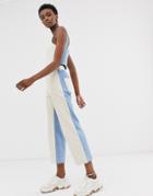 Asos White Bi-color Denim Two-piece Cropped Jean-blue