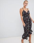 Asos Design Scuba Cami Pephem Midi Dress In Ditsy Stripe Print - Multi