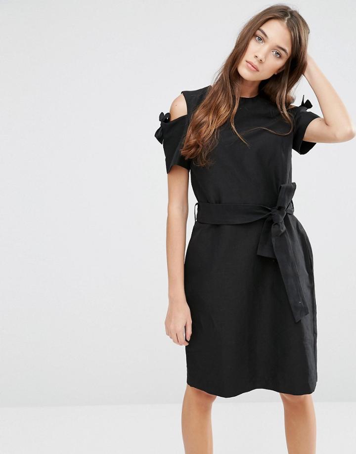 Ymc Cold Shoulder Waist Tie Dress - Black