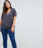 Asos Design Curve T-shirt With Drapey Batwing Sleeve In Gray - Gray