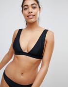 Pull & Bear Deep V Triangle Bikini Top - Black
