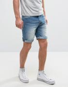 Solid Denim Shorts In Mid Wash - Blue