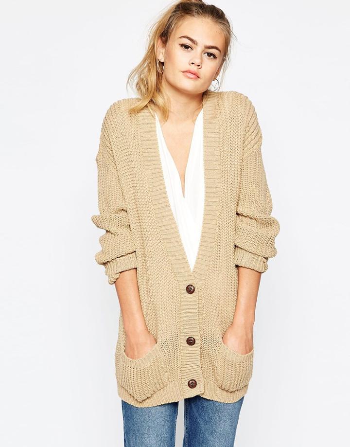 Daisy Street Slouchy Chunky Knit Cardigan - Blue