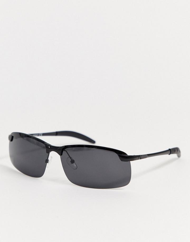 Asos Design Sunglasses Matte Black Metal With Smoke Lens