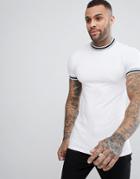 Asos Longline Muscle T-shirt In White With Silver Tipping - White