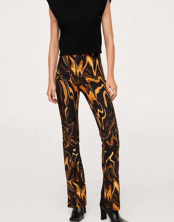 Mango Retro Print Flared Pants In Black