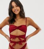 River Island Swimsuit With Knot Front In Red - Red