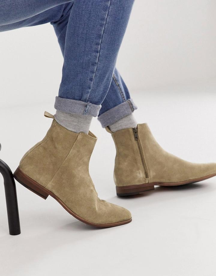 Asos Design Chelsea Boots In Stone Suede With Natural Sole
