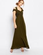 Little Mistress Crossover Empire Maxi Dress - Olive Green