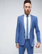 Asos Super Skinny Suit Jacket In Mid Blue Neppy Jersey - Blue