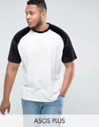 Asos Plus Oversized Raglan T-shirt With Embossed Floral Velvet Sleeves - White