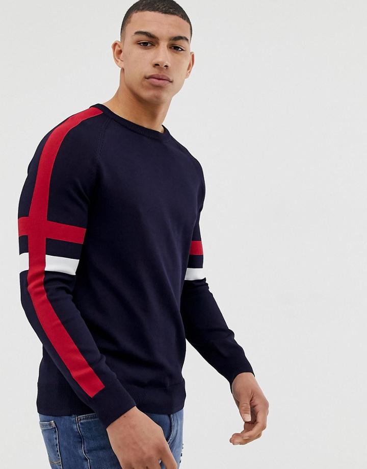 Burton Menswear Sweater With Side Stripes In Navy