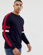 Burton Menswear Sweater With Side Stripes In Navy