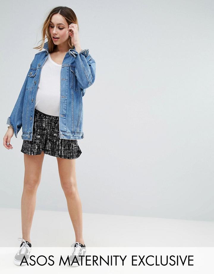 Asos Maternity Cullotte Shorts In Scratchy Grid Print - Multi