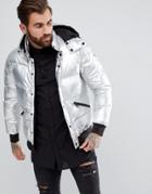 Armani Jeans Down Padded Hooded Bomber Jacket Silver - Silver