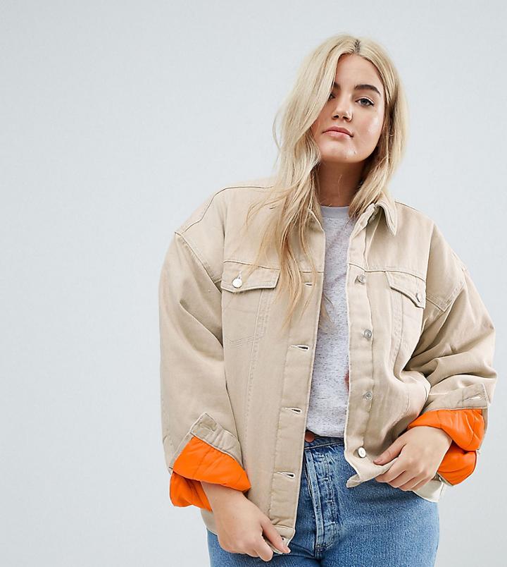 Asos Curve Denim Wadded Jacket In Stone - Stone