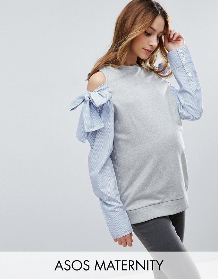 Asos Maternity Sweatshirt With Cold Shoulder And Shirt Sleeves - Gray
