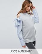 Asos Maternity Sweatshirt With Cold Shoulder And Shirt Sleeves - Gray