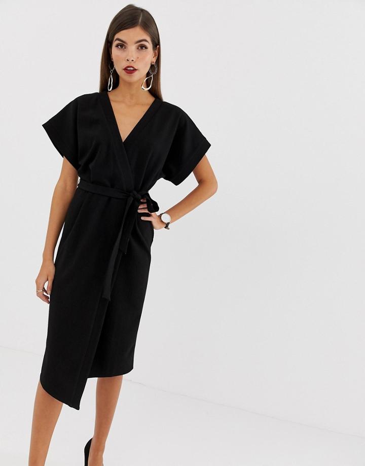 Asos Design Wrap Midi Dress-black