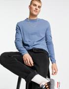 Asos Design Long Sleeve T-shirt With Crew Neck In Washed Blue - Mblue-blues