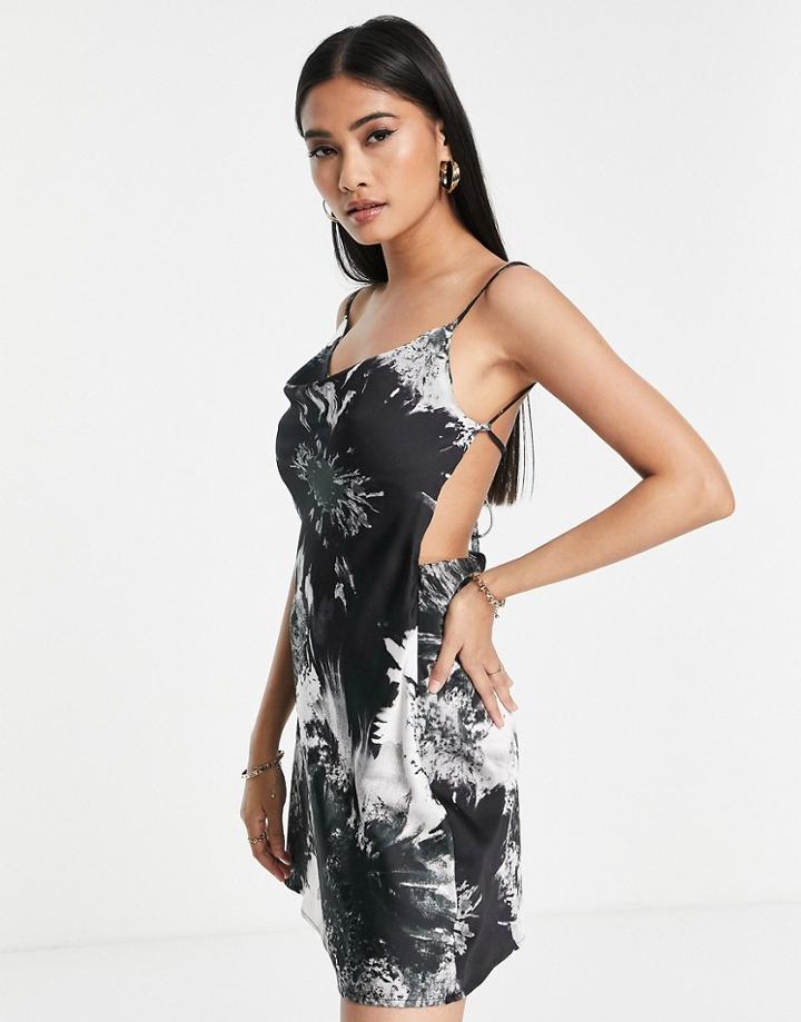 Lola May Satin Mini Dress In Marble Print-black